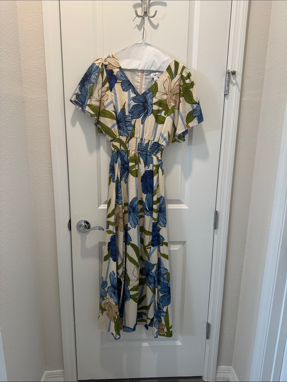Floral V-Neck Maxi Dress in Blue & Green